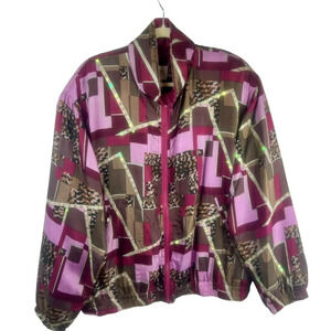 Vintage 90s Cervelle Windbreaker Jacket Women Medium Purple 100% Silk Sequin